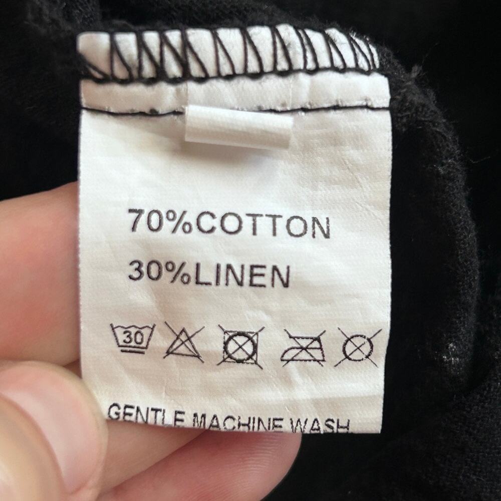 Linen Cotton Wide Leg Pull On Pants Tie Waist Black Minimalist Lagenlook XL - Picture 3 of 9